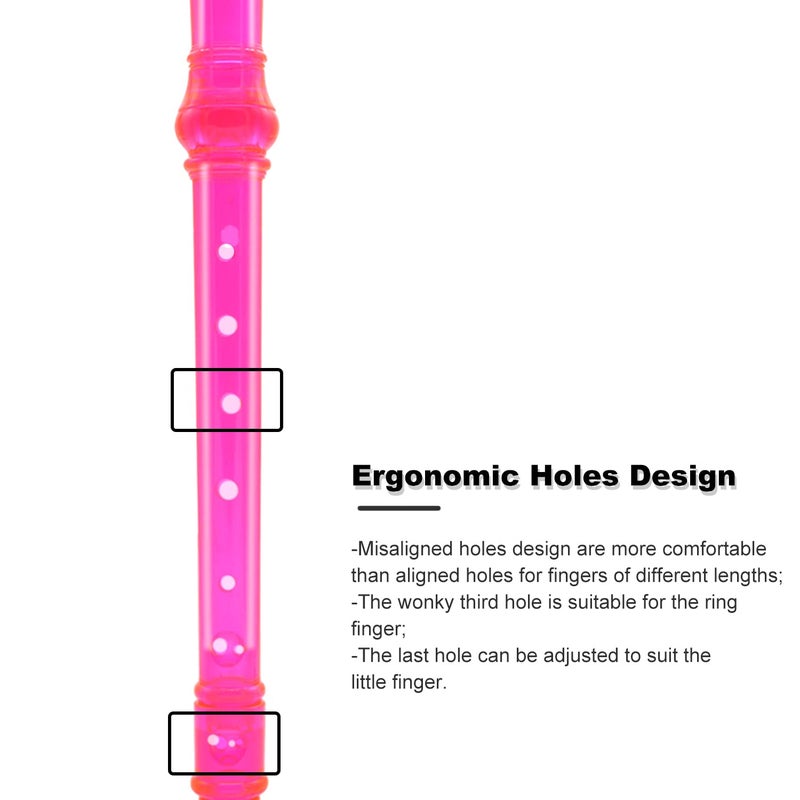 ENGIEGEE SJOYS ENGIEGEE 8-Hole Soprano Descant Recorder Kids Music Flute with Cleaning Rod & Case Bag For School Student Home Entertainment Transparent Pink - Image 5